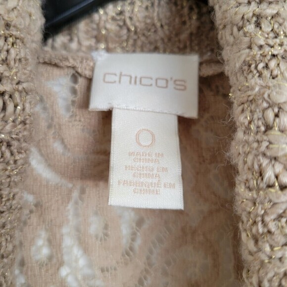 Chico's Wool Lace Back Lara Cocoon Cardigan Sweater Beige Metallic Gold Size 0 - Picture 11 of 14
